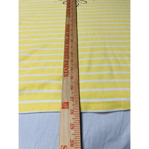 Quacker Factory Tunic Shirt 2X Yellow Stripe Keyhole Neck Embellished Rhinestone - Picture 7 of 8